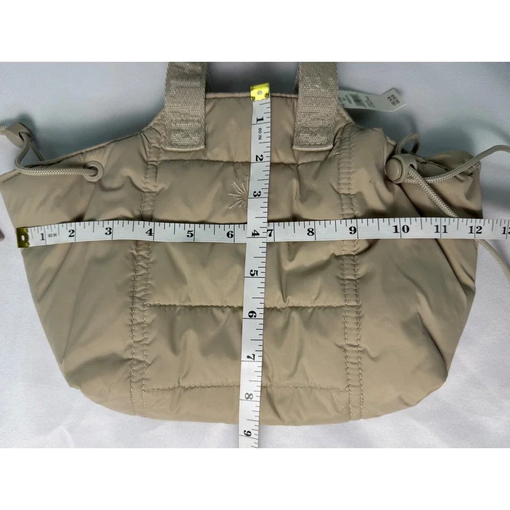Aerie Womens Tan Quilted Puffer Tote Cinch Bag Logo Handles NEW